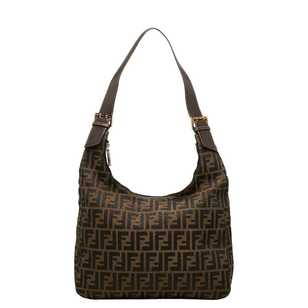 Fendi Zucca Hobo Bag Brown Black Canvas Leather
